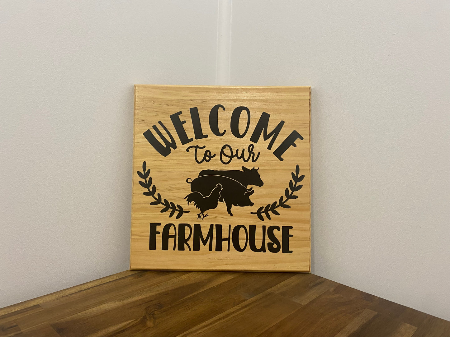Welcome to our Farmhouse (cow, pig, chook) | 30cm x 30cm
